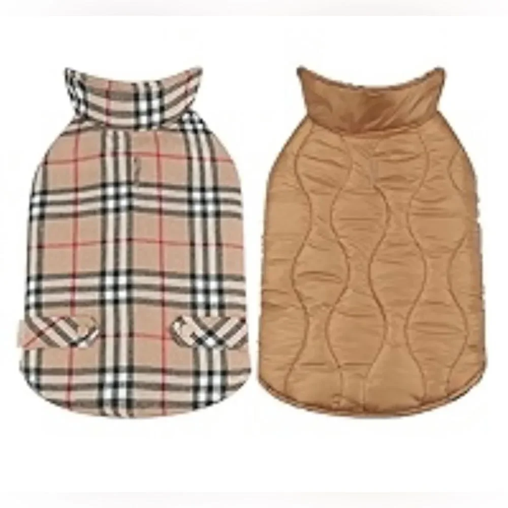 Vivaglory Reversible Plaid and Tan Dog Coat (Burberry look-alike) soooo cute!